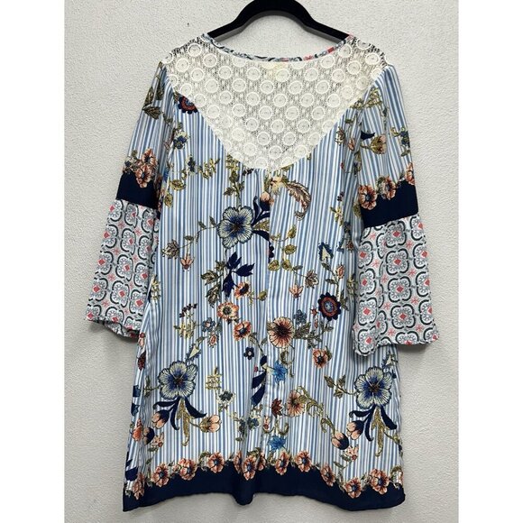 Fig and Flower Anthropologie Boho Floral Mini Tunic Dress Small Bell Sleeve - Picture 2 of 5